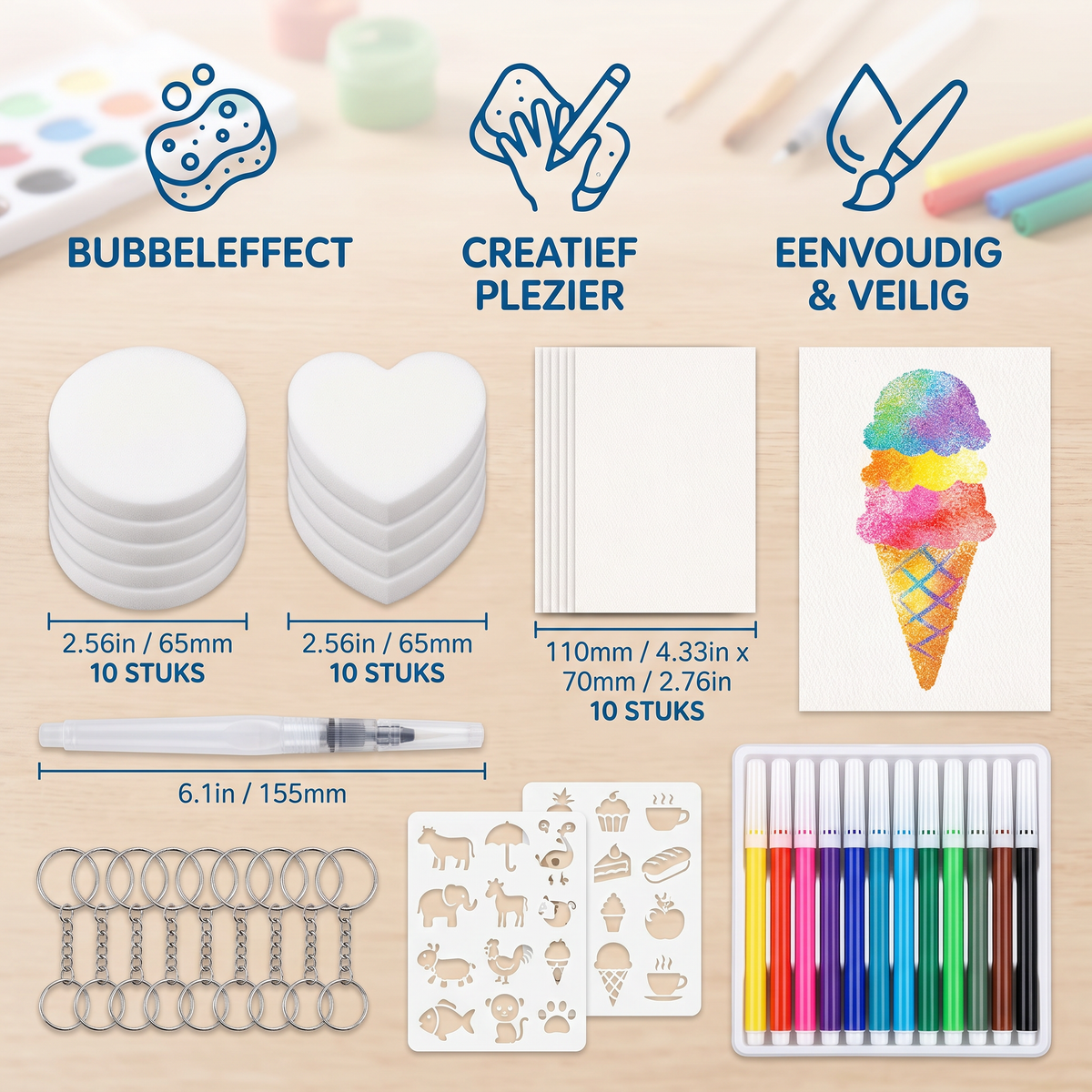 Creatieve Spons Schilder Set voor Kinderen – DIY Kunstset met Bubbeleffect