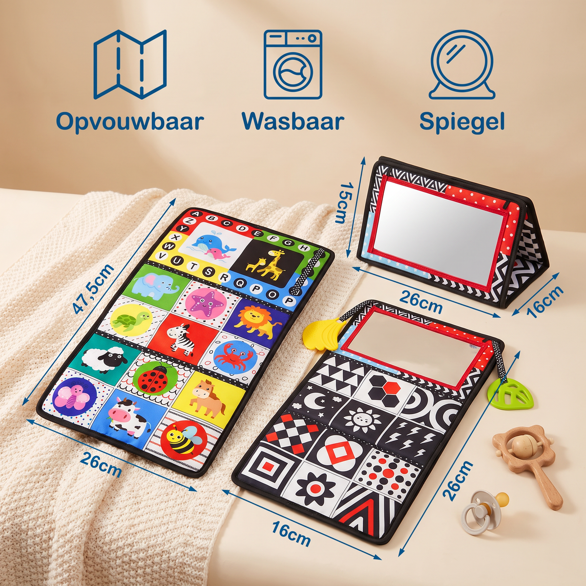 Interactief Spiegeldoekboek – Opvouwbaar & Wasbaar Stoffen Speelgoed voor Baby's