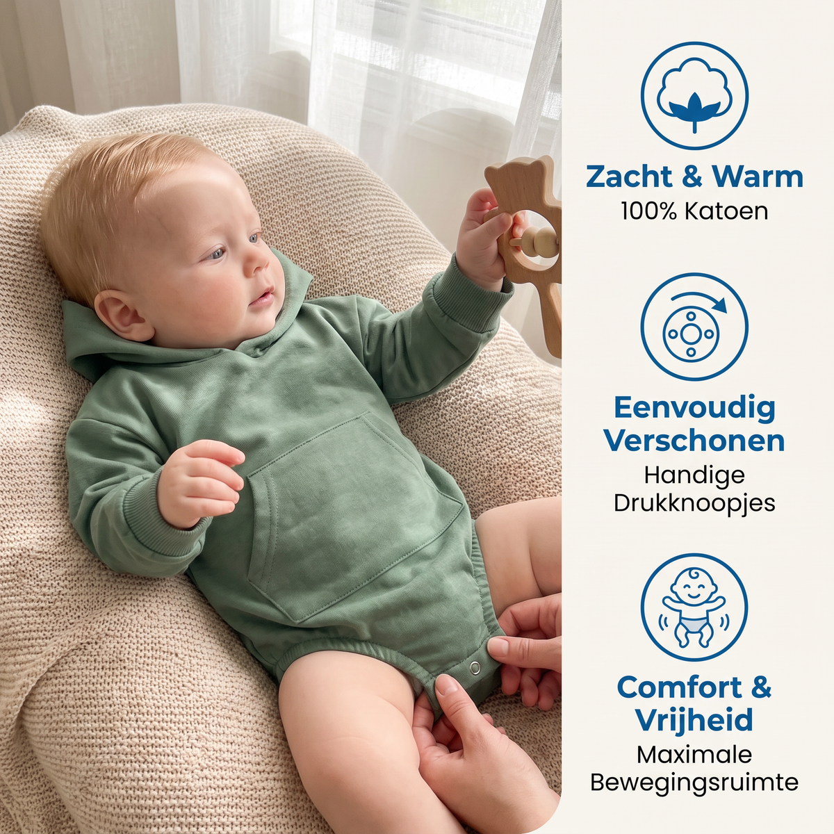 Babyromper met Capuchon β Zachte Onesie met Lange Mouwen en Voorzak