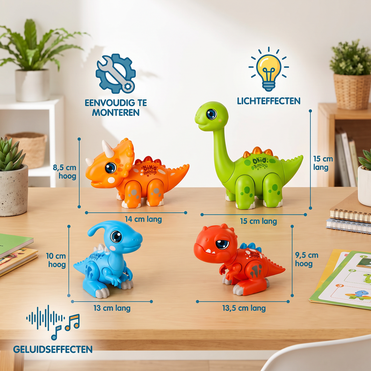 Eenvoudig Te Monteren STEM-Dinosaurus-Leerspeelgoed Met Licht & Geluid