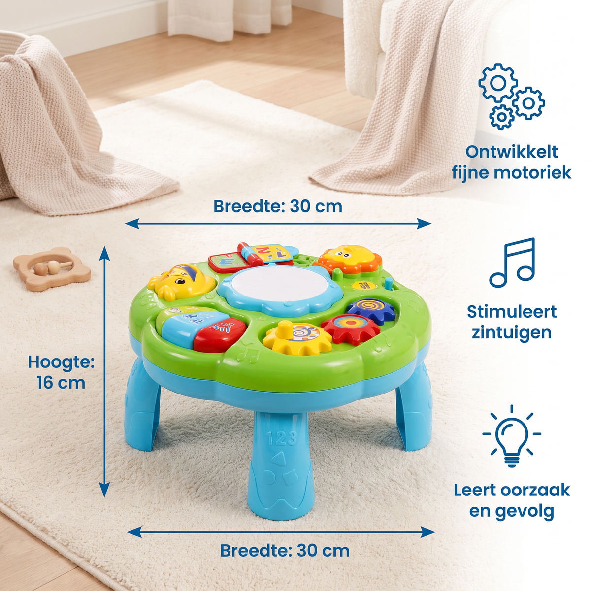 Baby Muziek Activiteitentafel Speelgoed met Trommel, Tandwielen en Dierengeluiden