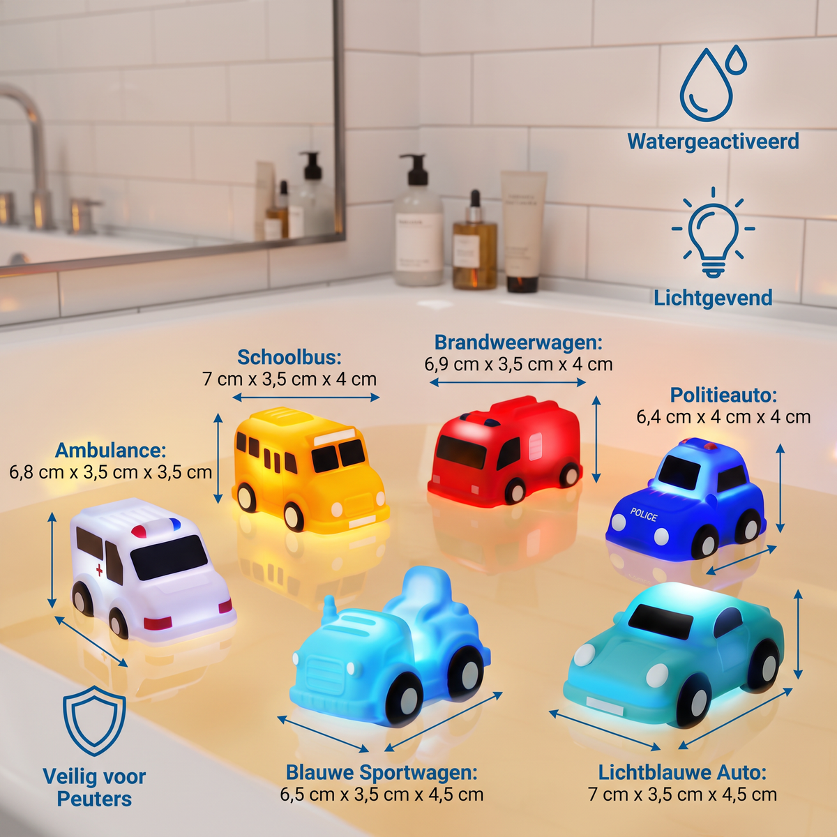 Lichtgevend Badauto Set – Watergeactiveerd Badspeelgoed Voor Baby's