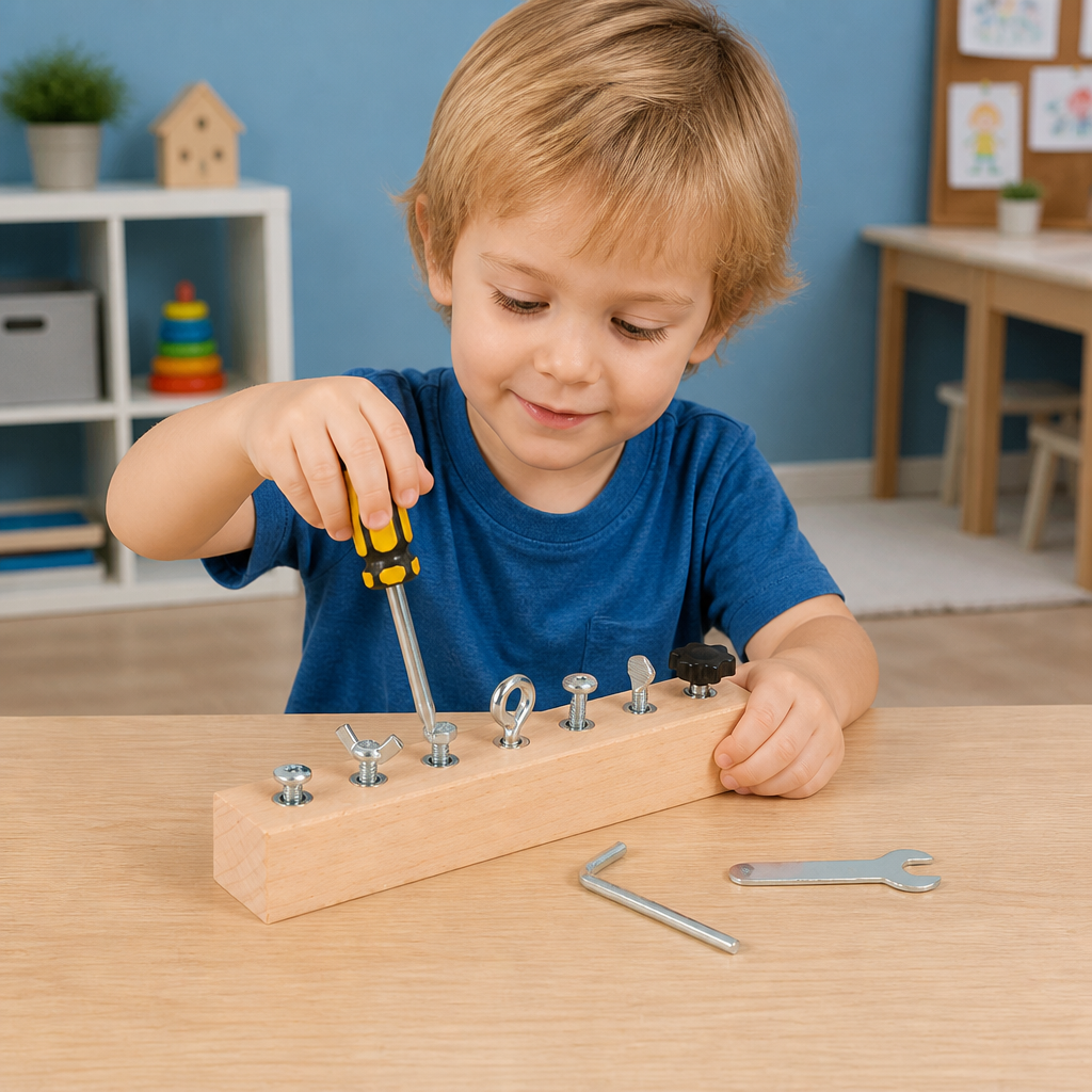 Montessori Houten Schroefspel – Fijne Motoriek & Concentratietraining Voor Kinderen