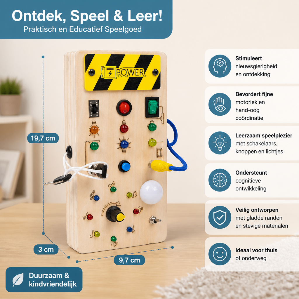 Montessori Sensorisch Houten Bord Met Licht & Schakelaars – Motorisch Speelgoed Voor Kinderen