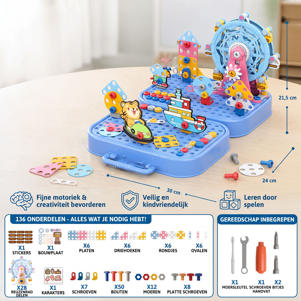 DIY-Gereedschapskist voor Kinderen met Bouwplaat, Reuzenrad en Boormachine