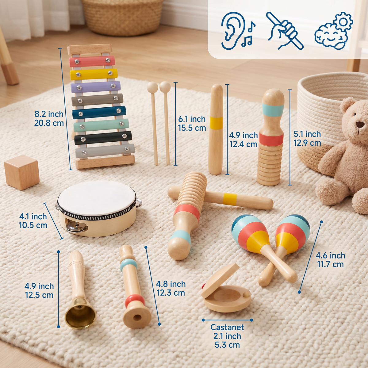 Houten Muziekinstrumentenset – Montessori-Slaginstrumenten & Ritme-Leerspeelgoed voor Kinderen
