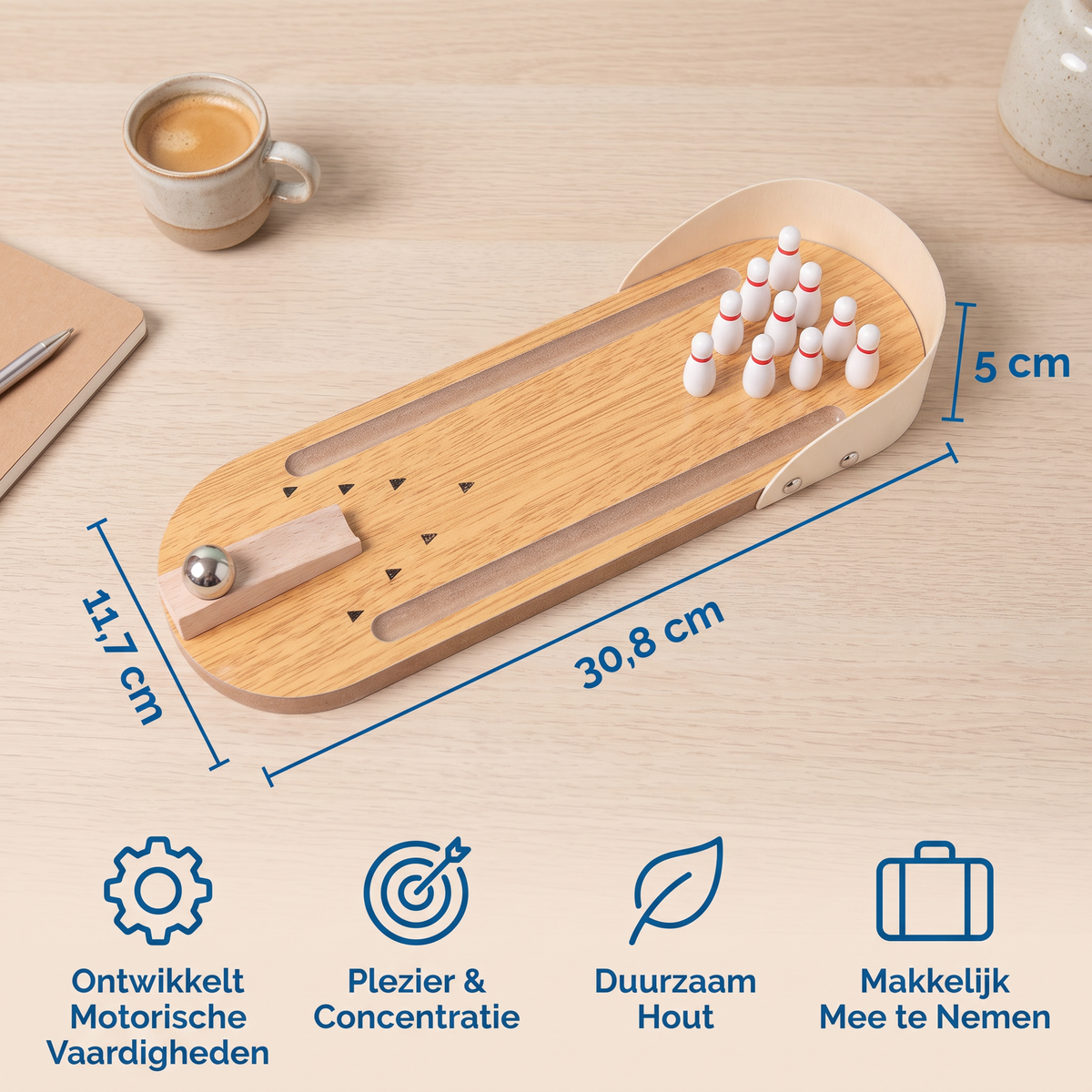 Mini-bowlingspel van hout – Draagbare Tafelbowling voor Kinderen