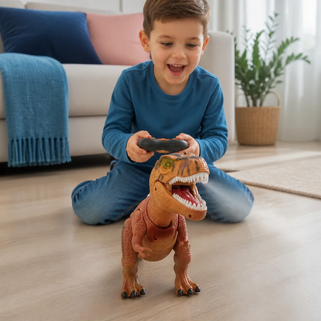 Op Afstand Bestuurbare Lopende T-Rex – RC-Dinosaurus met Sproeinevel, Licht & Geluid