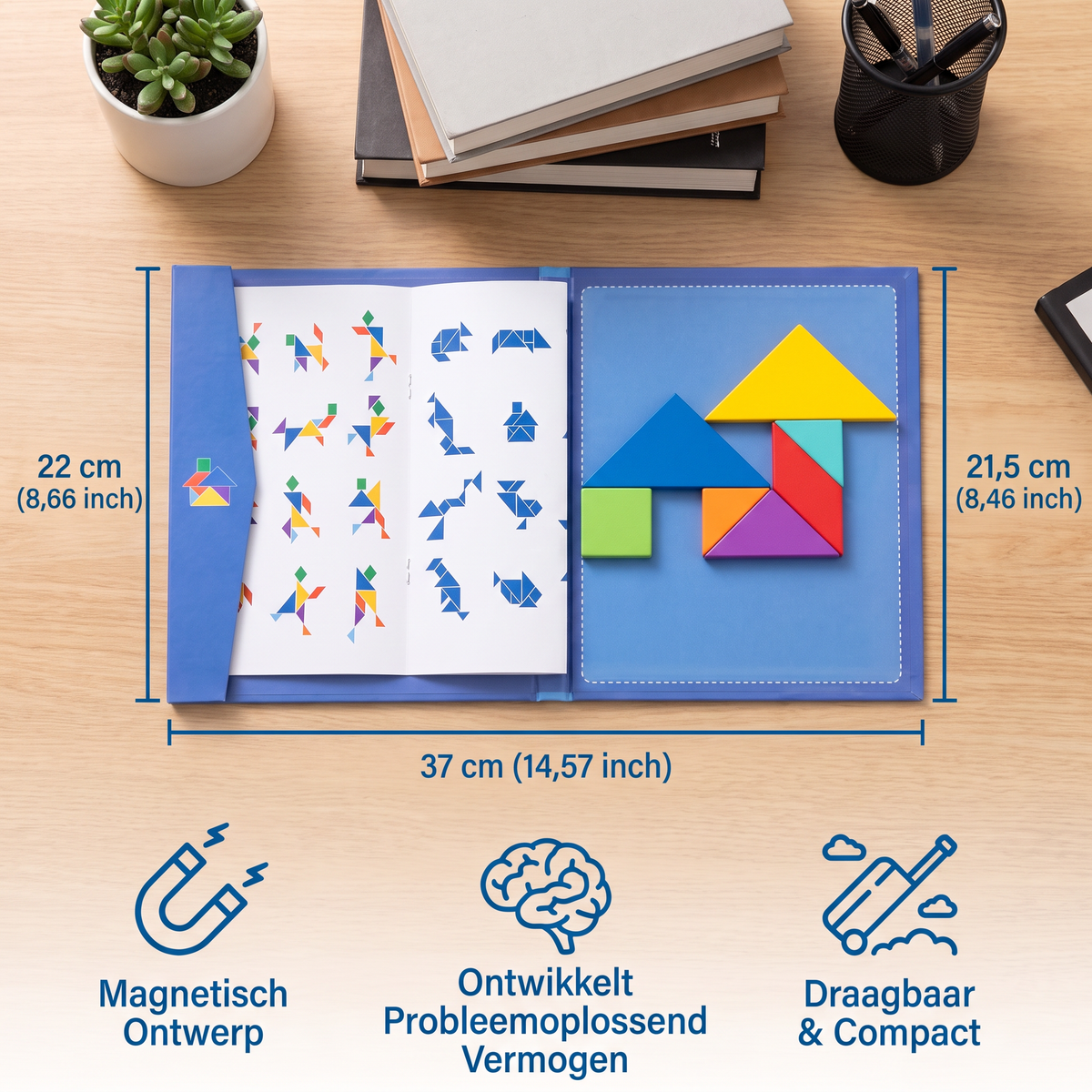 Draagbaar Montessori Houten Magnetisch Tangrampuzzelboek – Leerspeelgoed