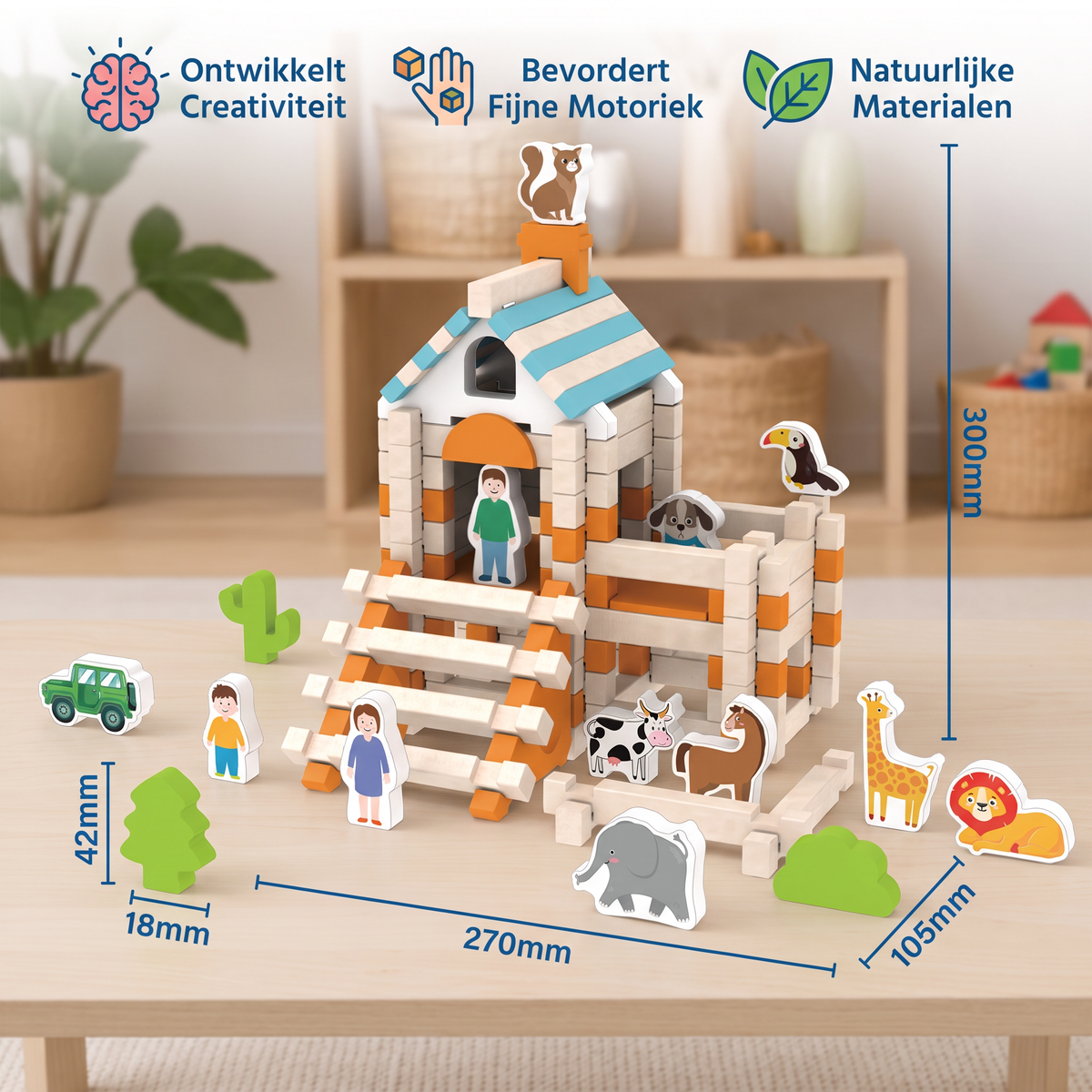 Montessori houten bouwset – Natuurlijk stapel- en constructiespeelgoed