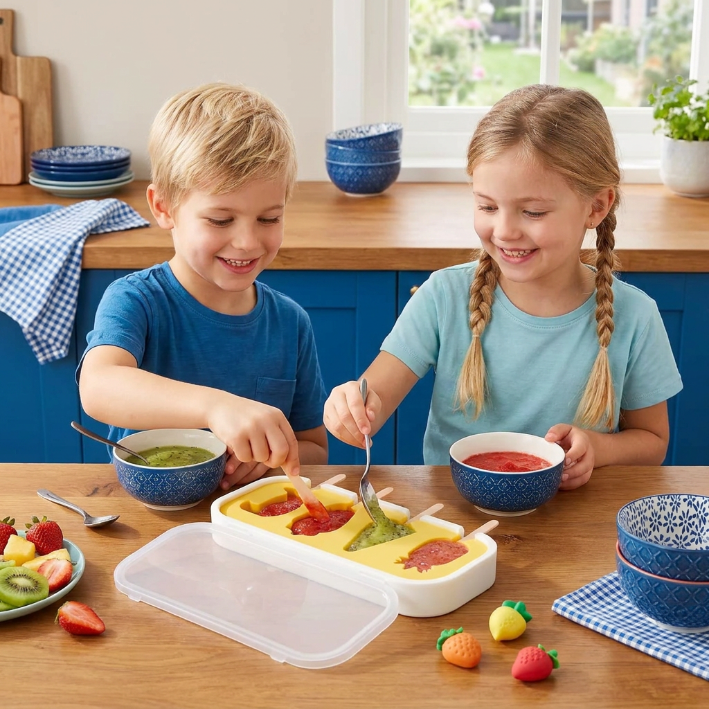 Siliconen ijsvorm met fruitvormpjes om zelf te maken voor kinderen