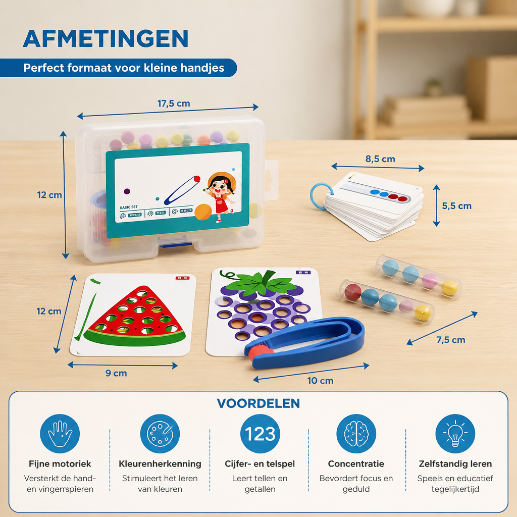 Montessori Pompons Kleur- & Cijferspel Voor Fijne Motoriek