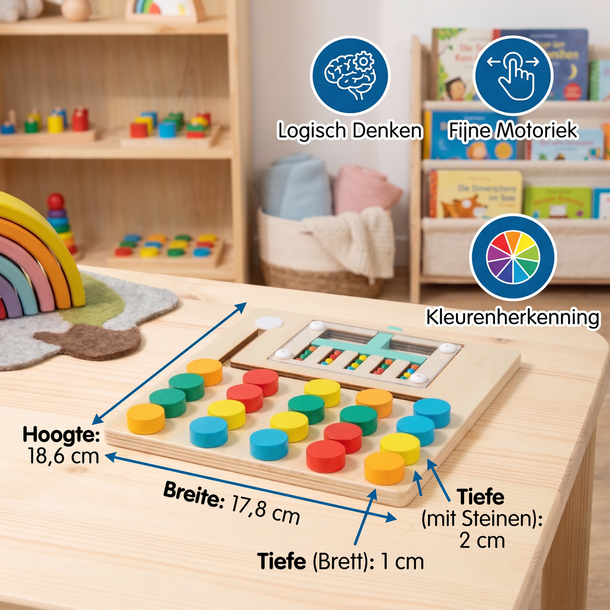 Vierkleuren Logisch Sorteerspel van Hout – Montessori Leer- & Denkspel voor Kinderen