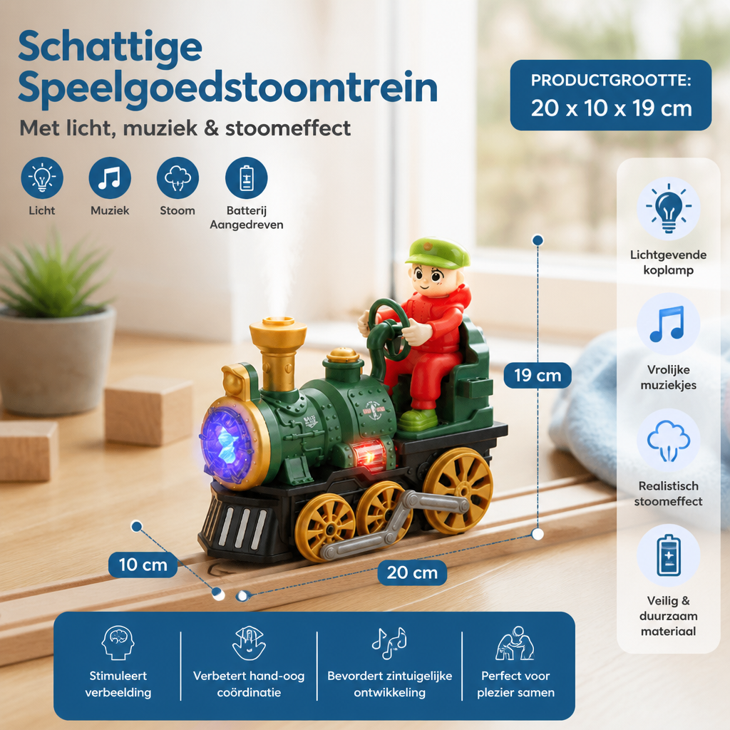 Schattige Speelgoedstoomtrein Met Licht, Muziek & Stoomeffect