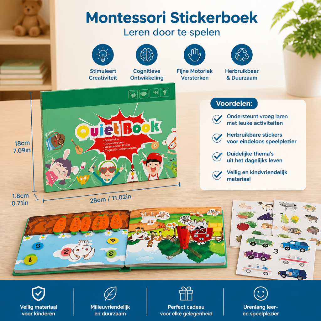 Montessori Stickerboek Voor Kinderen – Herbruikbaar Leer- & Bezigheidsboek