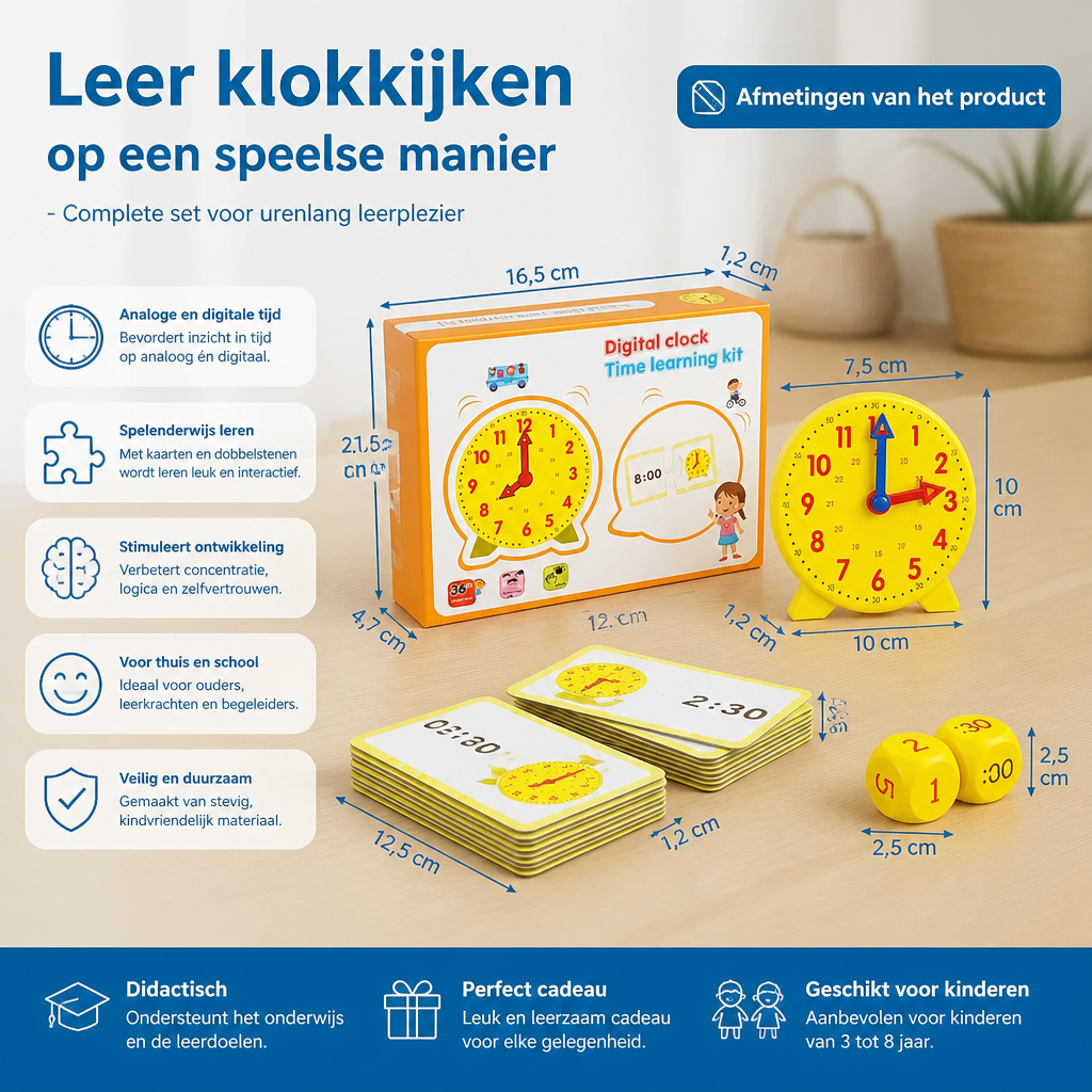 Leerklok Voor Kinderen – Interactief Klokkijken Met Kaarten & Dobbelstenen