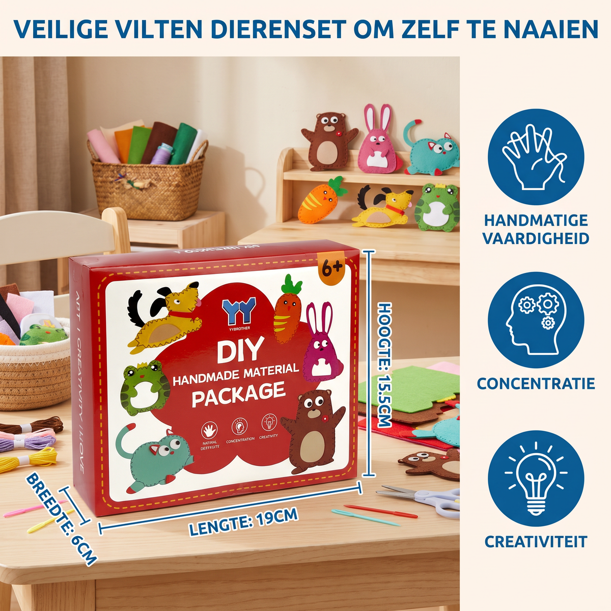 Veilige vilten dierenset om zelf te naaien