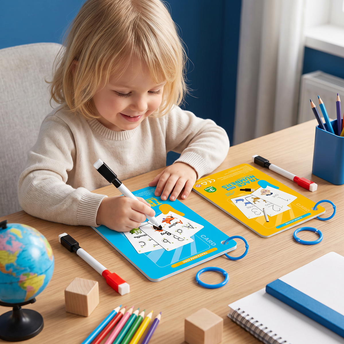 Herbruikbaar cijfer- en letteroefenboek voor kinderen