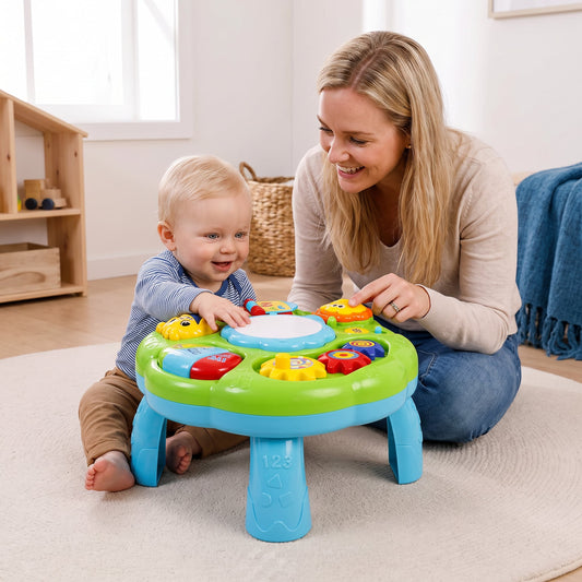 Baby Muziek Activiteitentafel met Trommel, Tandwielen en Dierengeluiden