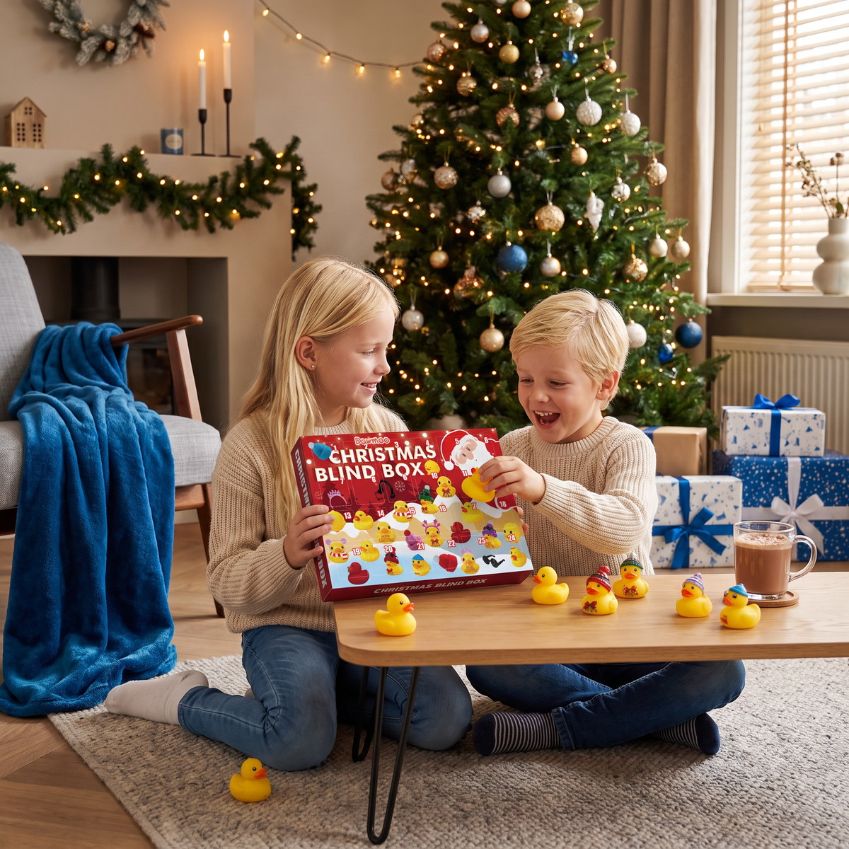 Kerstadventskalender met badeendjes