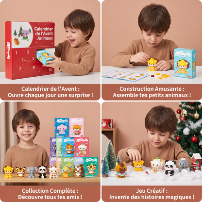 Schattige adventskalender met dierenbouwstenen voor kinderen