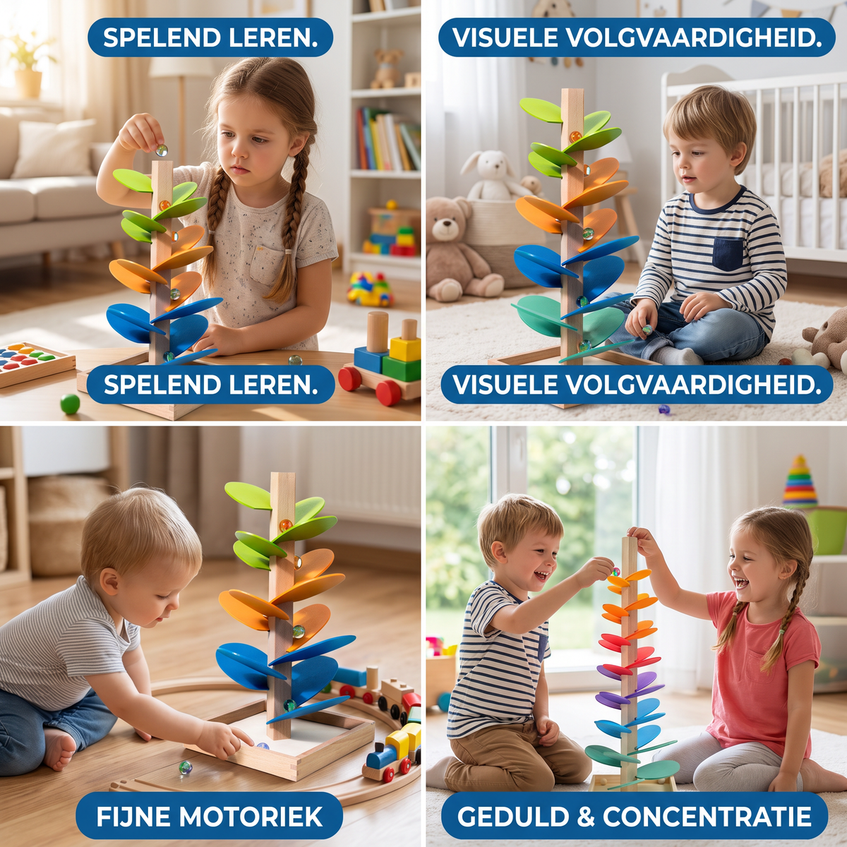 Montessori regenboog knikkerhouten toren
