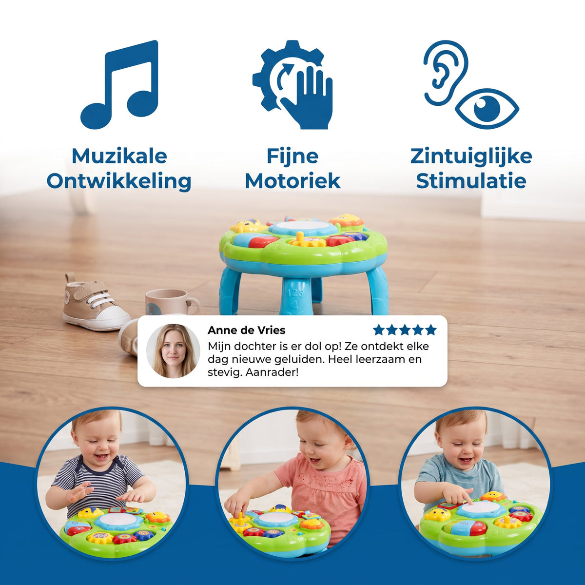 Baby Muziek Activiteitentafel met Trommel, Tandwielen en Dierengeluiden