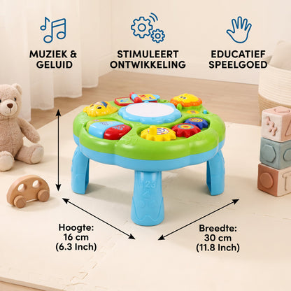 Baby Muziek Activiteitentafel met Trommel, Tandwielen en Dierengeluiden