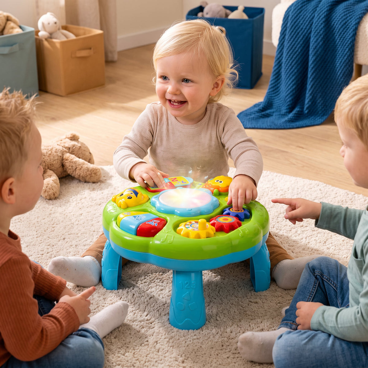 Baby Muziek Activiteitentafel met Trommel, Tandwielen en Dierengeluiden