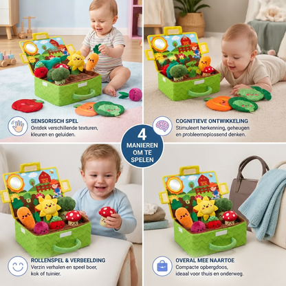 Montessori Tuin Sensorisch Speelgoed Voor Baby's – Pluche Fruit- & Groenteset Met Rammelaar, Spiegel En Piepfunctie