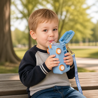 Kinder Drinkfles In Busdesign Met Rietje En Verstelbare Draagband