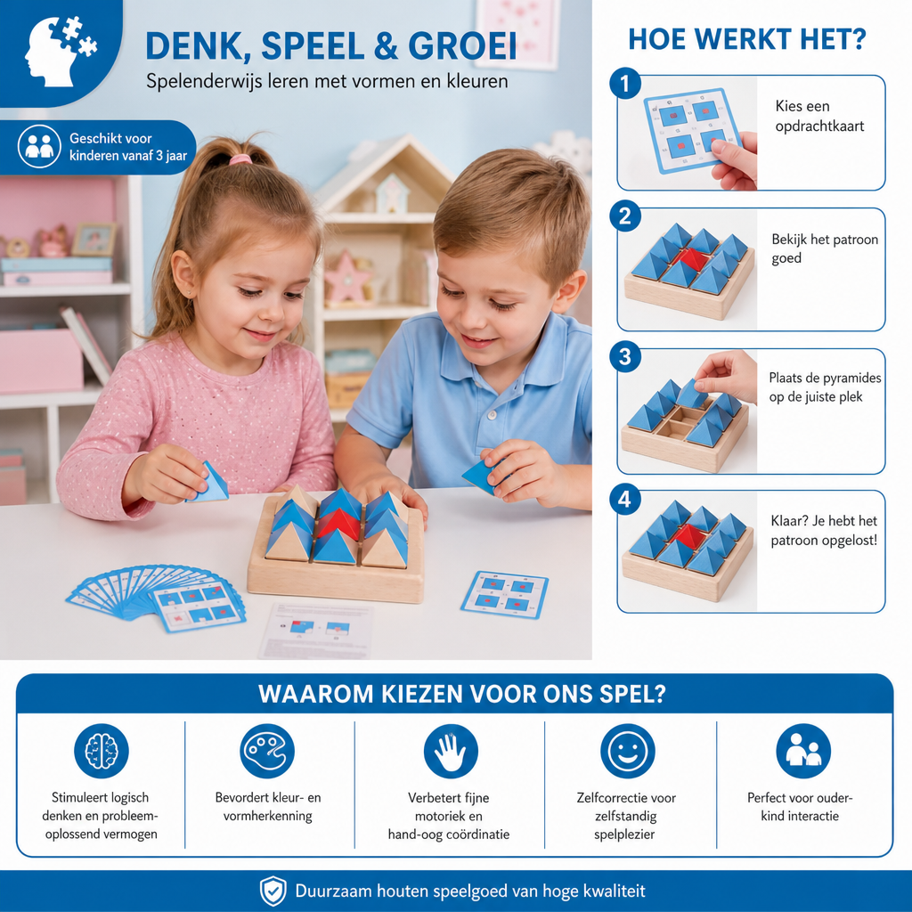 Houten Puzzel Met Geometrische Patronen – Spel Ter Bevordering Van Logisch Denken En Ruimtelijk Inzicht