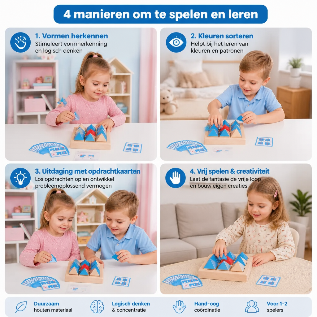 Houten Puzzel Met Geometrische Patronen – Spel Ter Bevordering Van Logisch Denken En Ruimtelijk Inzicht
