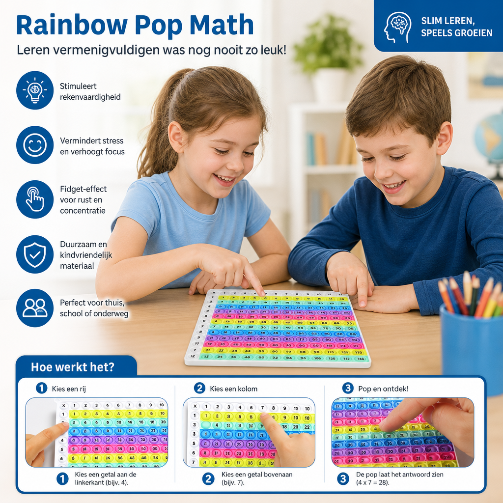 Rainbow Pop Math – Leerspeelgoed Voor Vermenigvuldigen Met Fidget-Effect