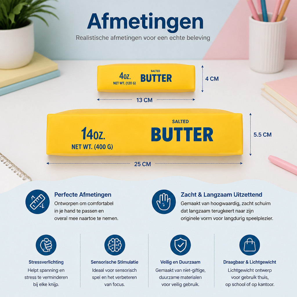 Jumbo-Squishy Boterstick – Langzaam Uitzettend Stressbal En Sensorisch Fidget Speelgoed