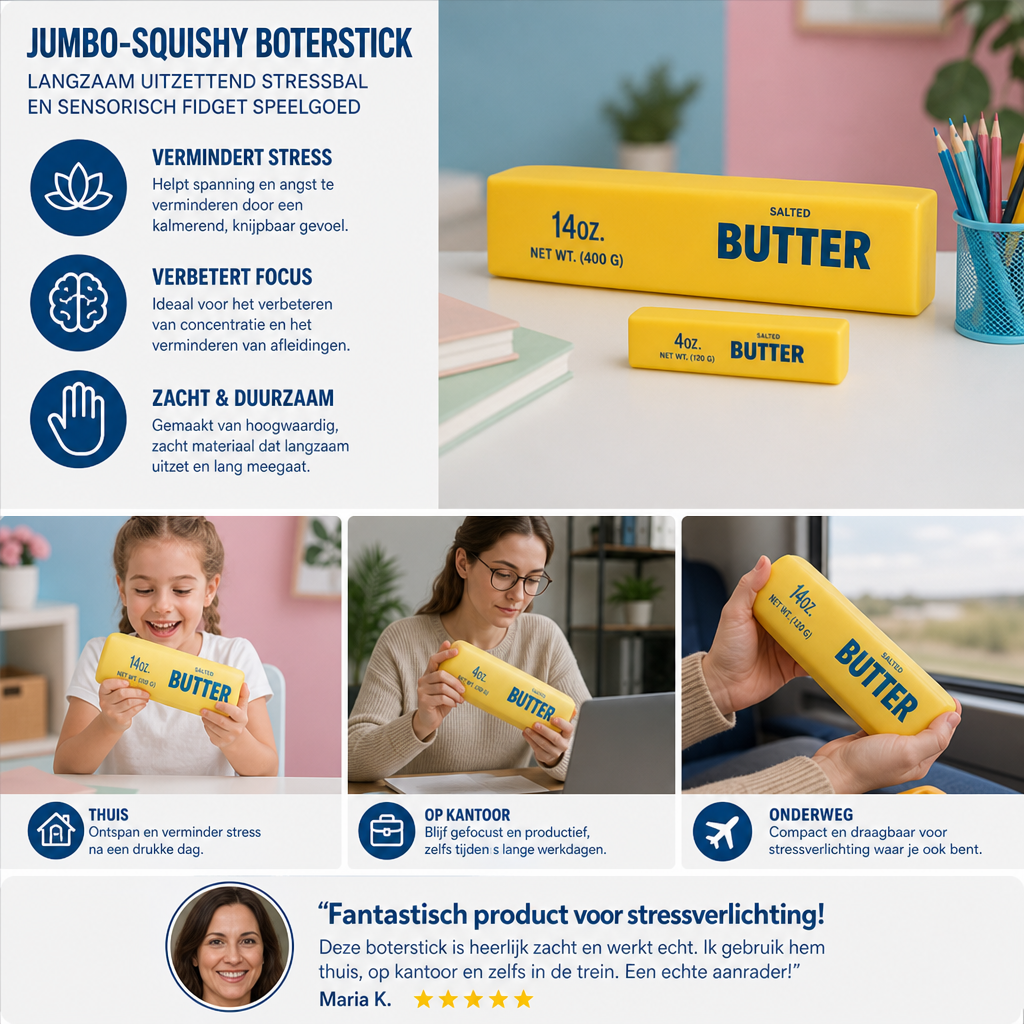Jumbo-Squishy Boterstick – Langzaam Uitzettend Stressbal En Sensorisch Fidget Speelgoed