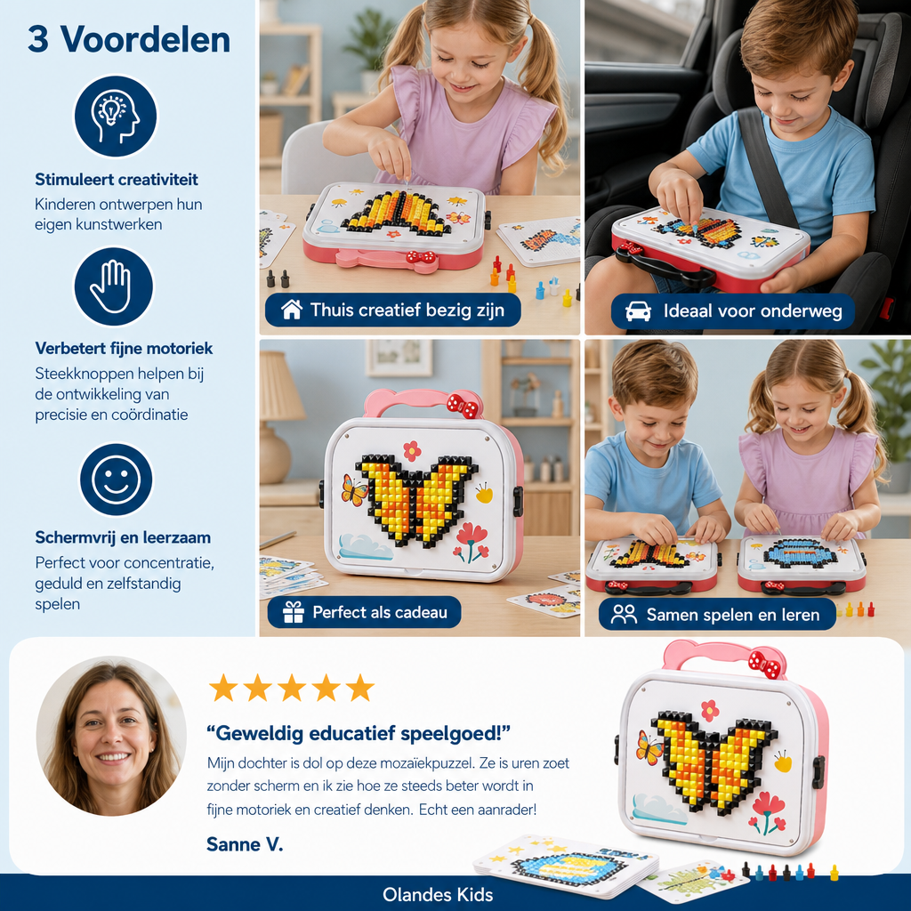 Montessori Mozaïekpuzzelset Voor Kinderen Met Paddenstoelen En Steekknoppen