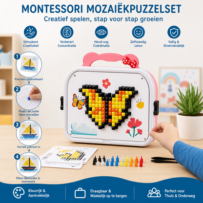 Montessori Mozaïekpuzzelset Voor Kinderen Met Paddenstoelen En Steekknoppen