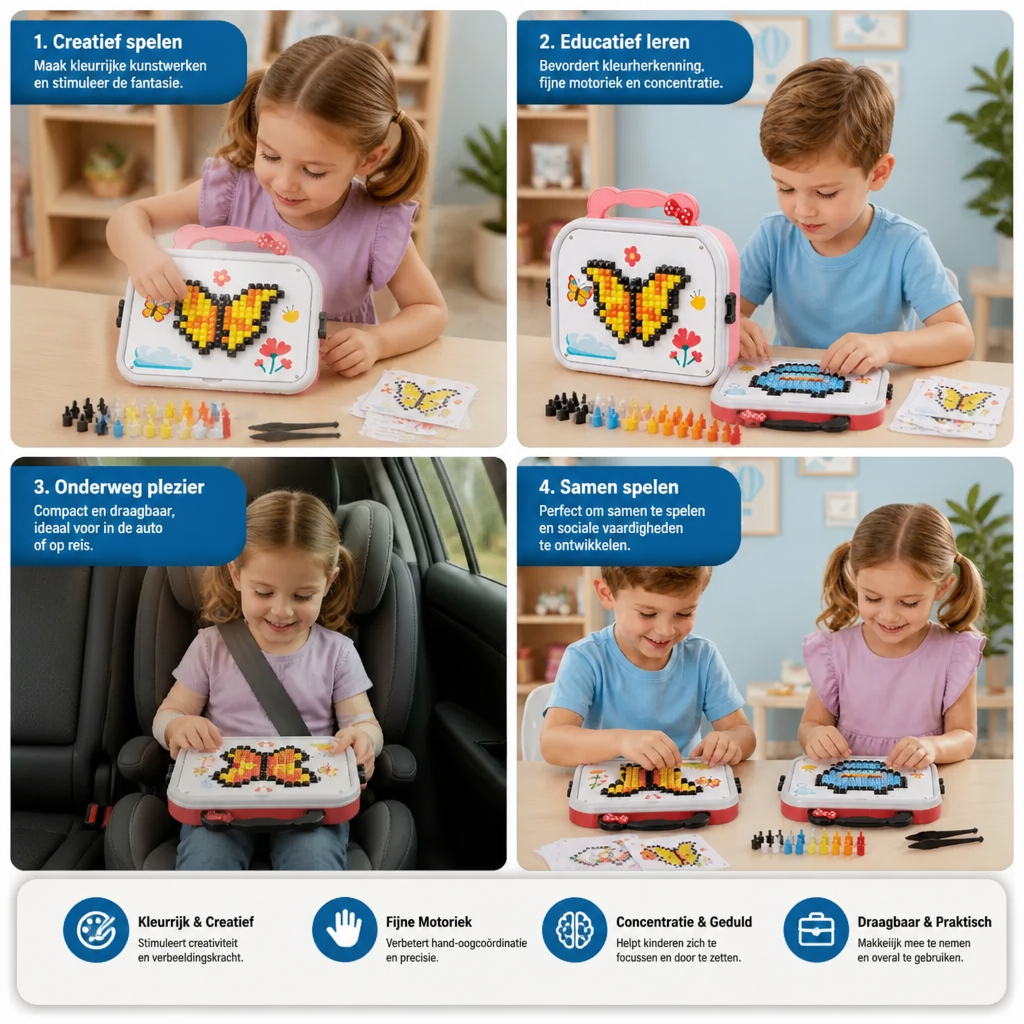Montessori Mozaïekpuzzelset Voor Kinderen Met Paddenstoelen En Steekknoppen