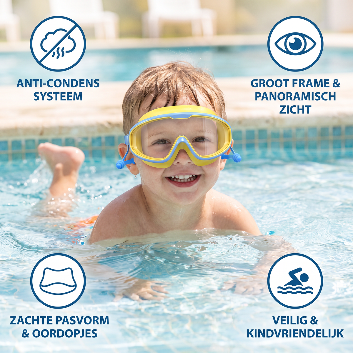 Kindvriendelijke Zwembril met Groot Frame & Anti-condens Systeem