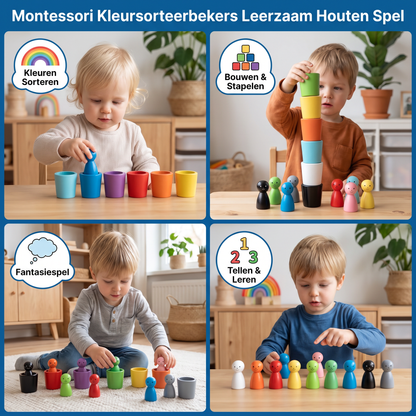 Montessori Kleursorteerbekers Leerzaam Houten Spel