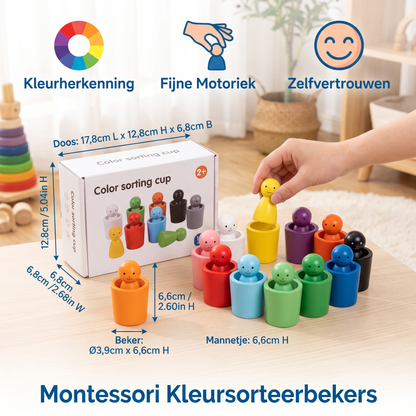 Montessori Kleursorteerbekers Leerzaam Houten Spel