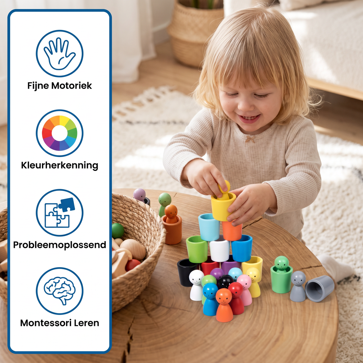 Montessori Kleursorteerbekers Leerzaam Houten Spel
