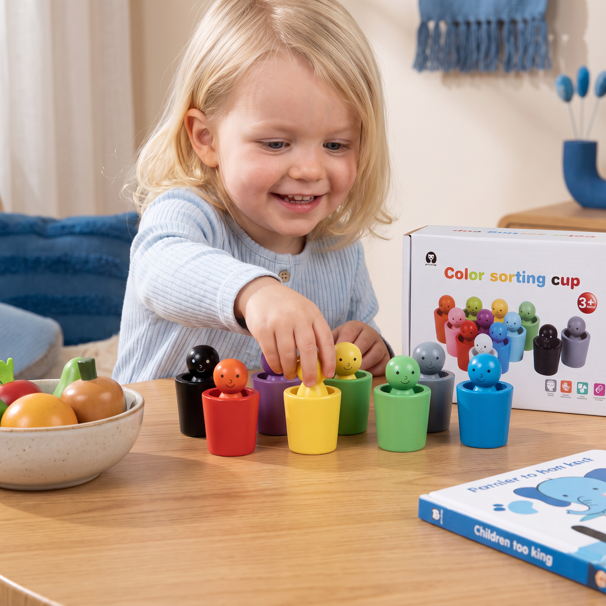 Montessori Kleursorteerbekers Leerzaam Houten Spel
