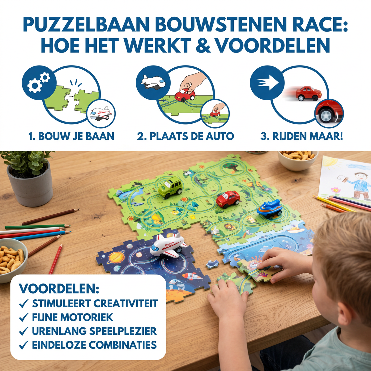 Puzzelbaan Bouwstenen Race