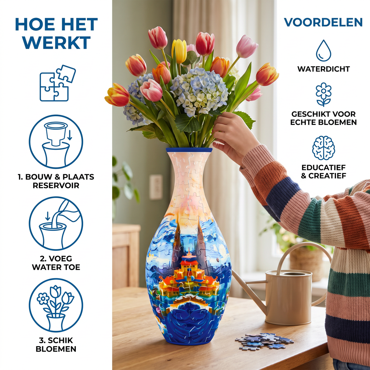 Edel 3D Puzzel Vaas - Geschikt Voor Echte Bloemen