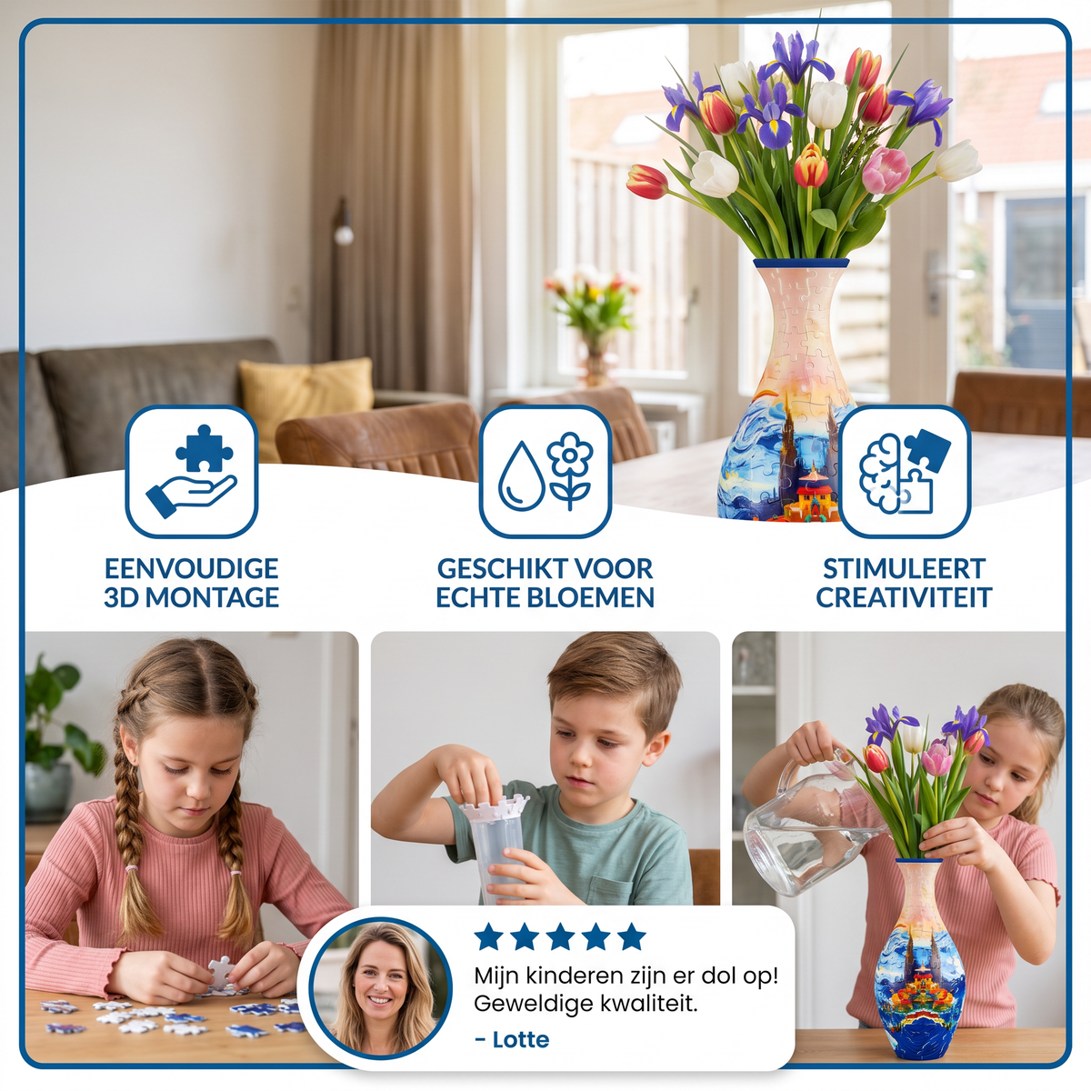Edel 3D Puzzel Vaas - Geschikt Voor Echte Bloemen