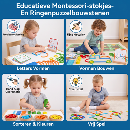 Educatieve Montessori-stokjes- En Ringenpuzzelbouwstenen