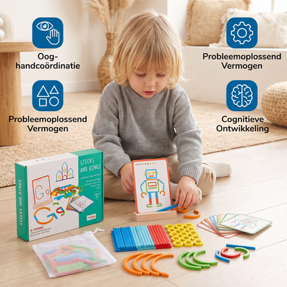 Educatieve Montessori-stokjes- En Ringenpuzzelbouwstenen