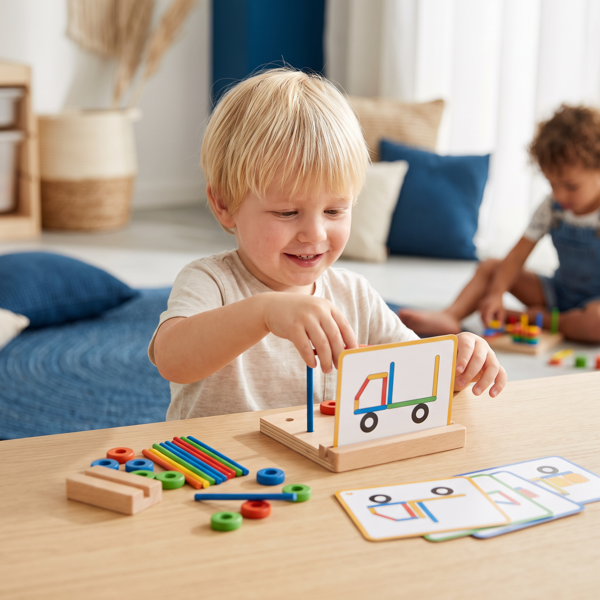 Educatieve Montessori-stokjes- En Ringenpuzzelbouwstenen
